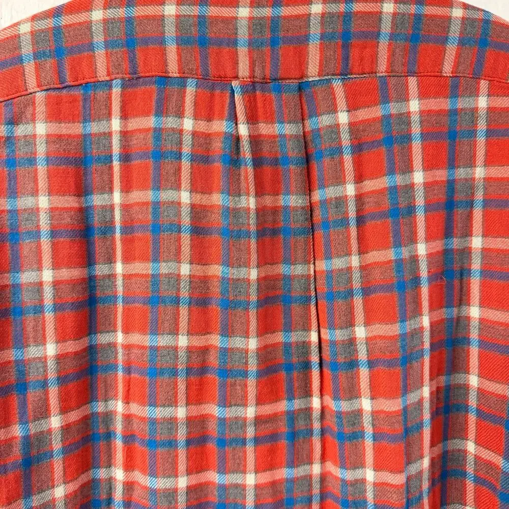 J Crew Flannel Shirt Plaid Red Blue Gray Medium Slim Double Weave AY988